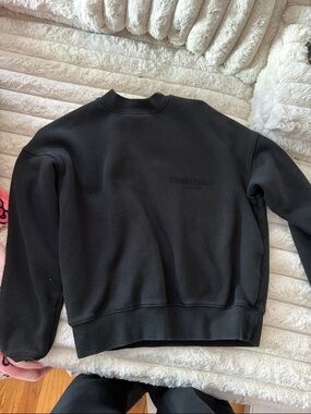 Essentials Black Embossed Logo Crewneck Sweatshirt